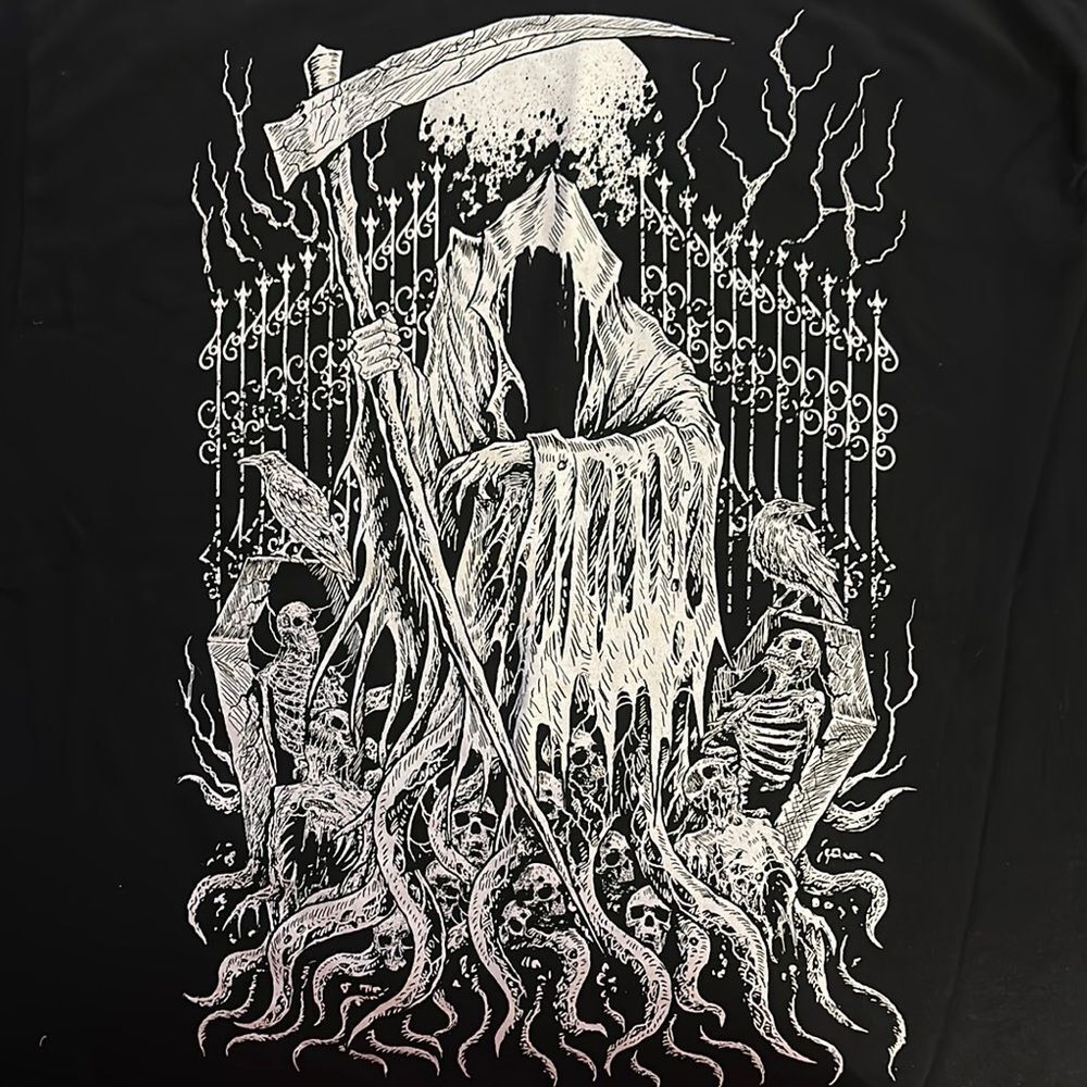 Spencer's Black Tee with White Gothic Design‎